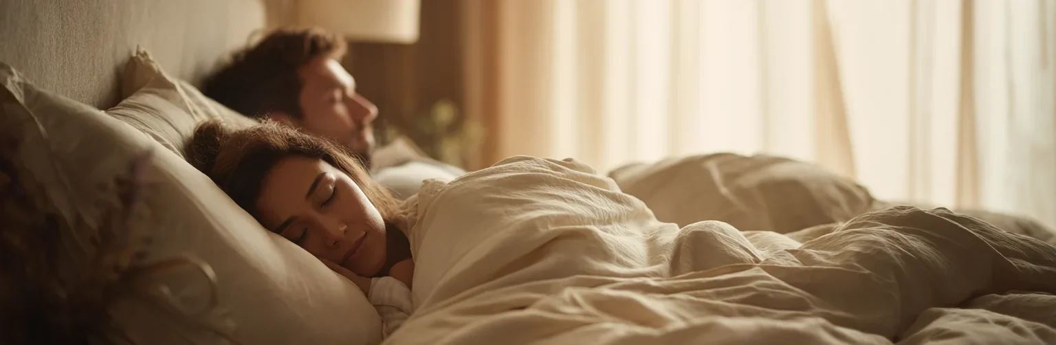 Pareja durmiendo plácidamente en una cama con colchón de alta calidad Poliflex