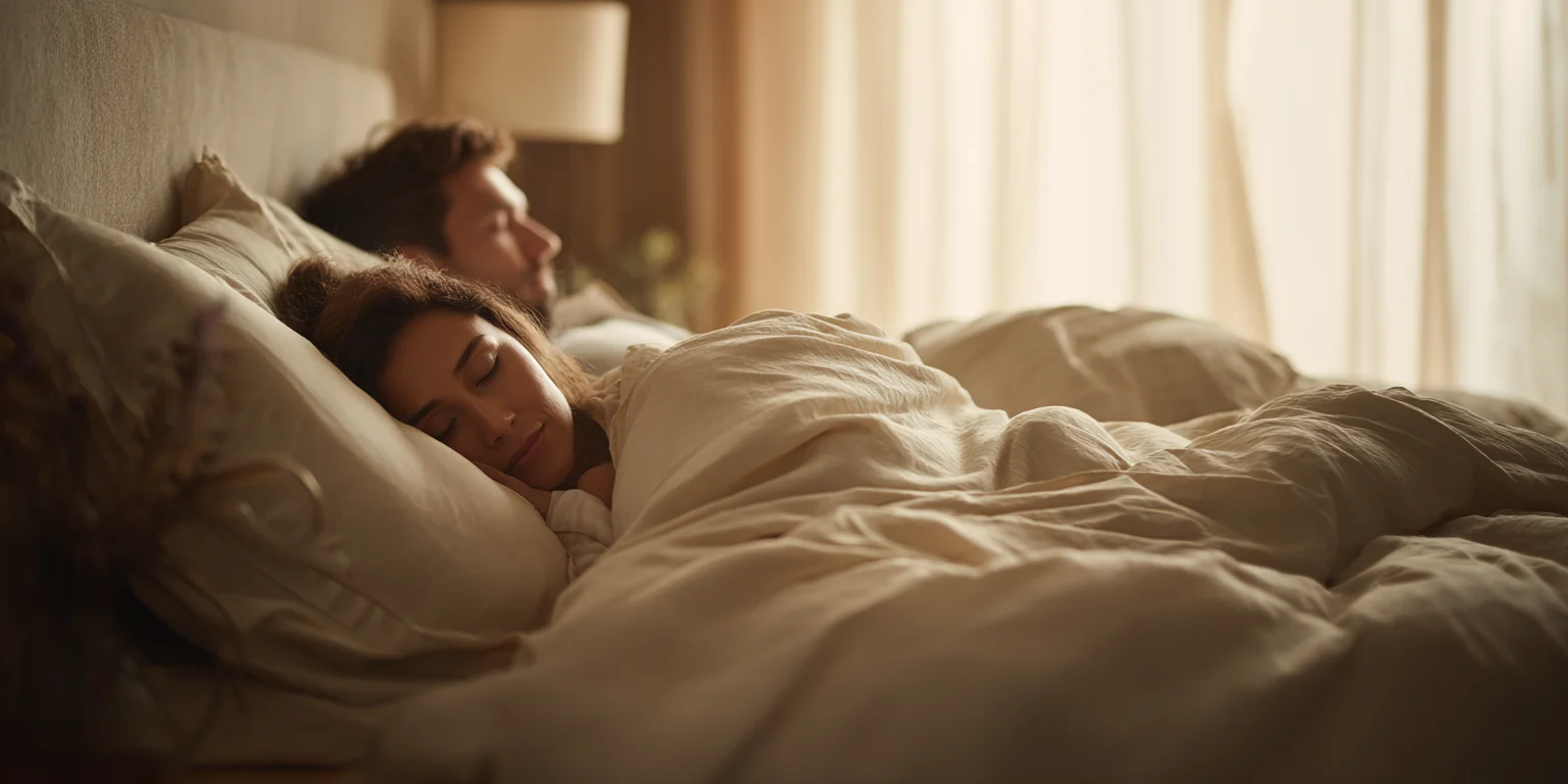 Pareja durmiendo plácidamente en una cama con colchón de alta calidad Poliflex